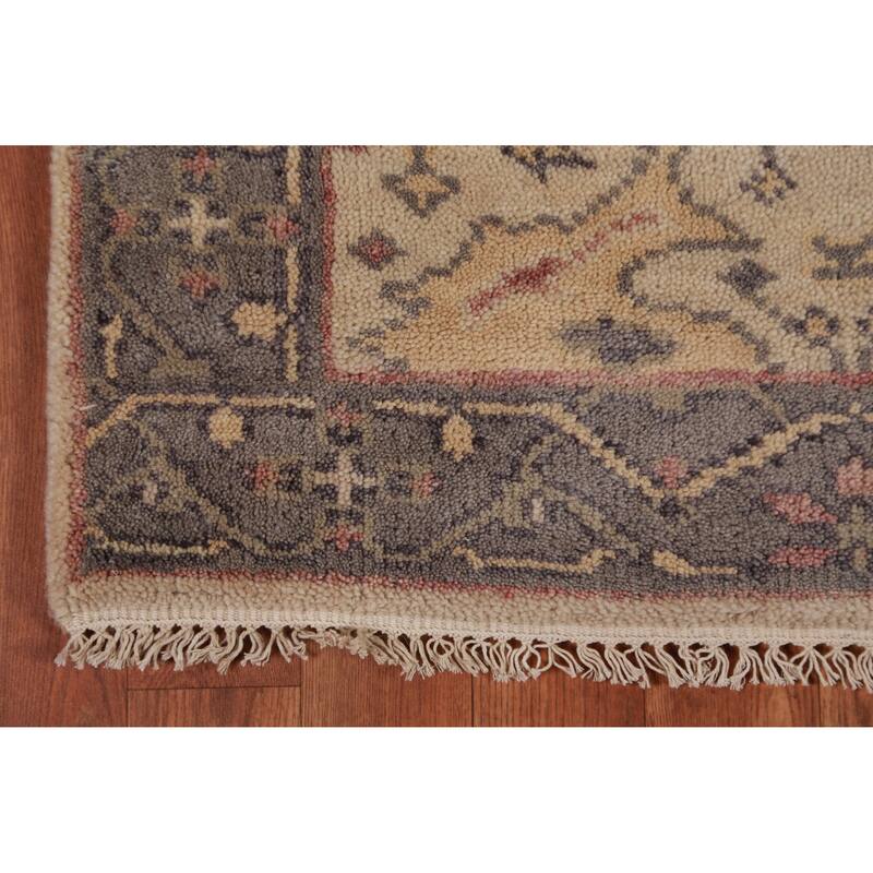 All-Over Beige Oushak Oriental Runner Rug Handmade Wool Carpet - 2'7" x 7'8"