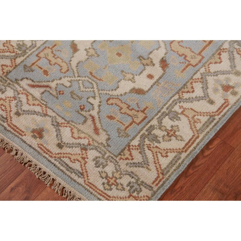 Light Blue Oushak Oriental Runner Rug Handmade Wool Carpet - 2'6" x 10'1"