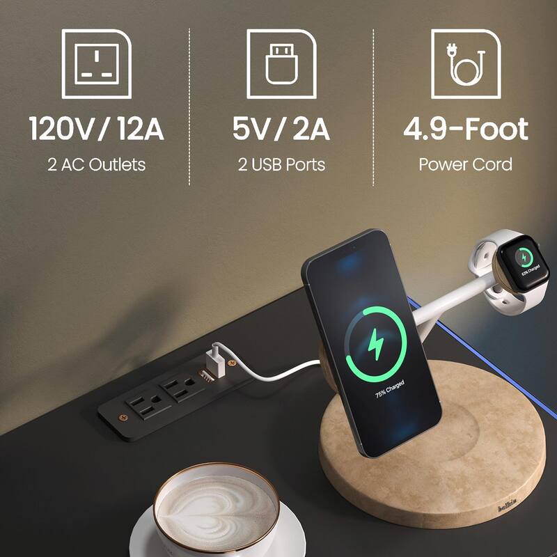 LED Nightstand with Adjustable Colors, 2 Drawers & Power Outlets