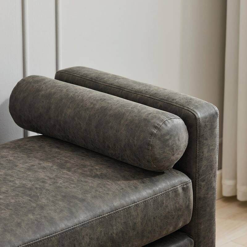 ​66" Upholstered Storage Bench - PU with Bolster Pillows