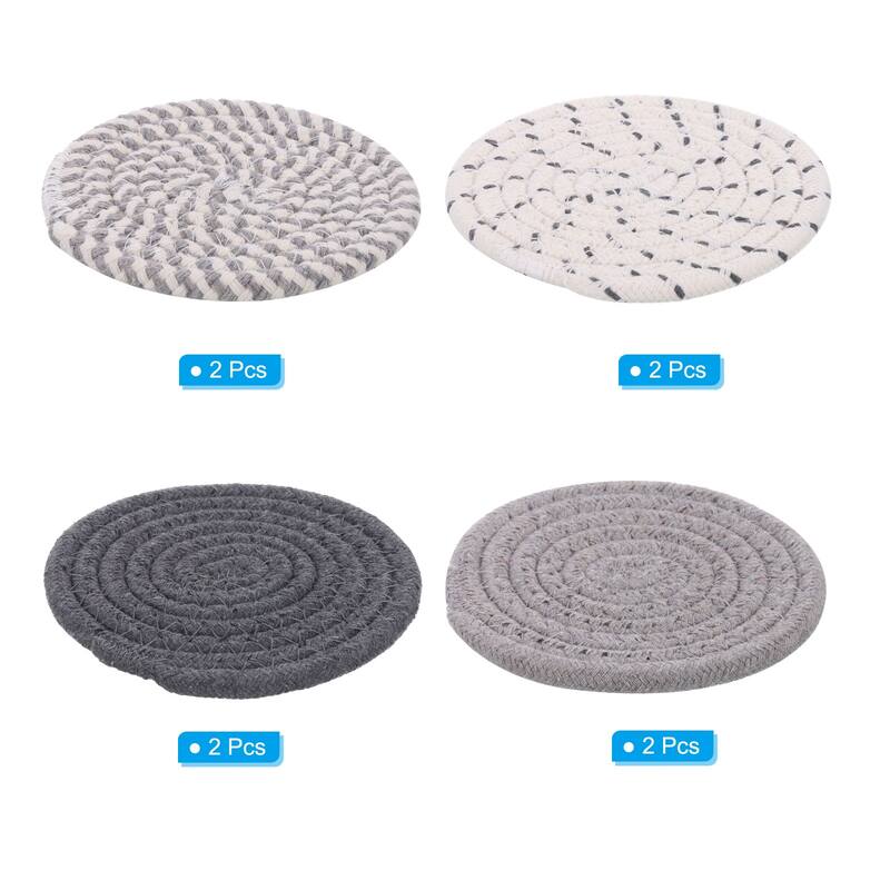 8Pcs 4.3" OD Heat-Resistant Cotton Woven Absorbent Coaster, 4 Colors - White, Gray, Light Gray, Dark Gray