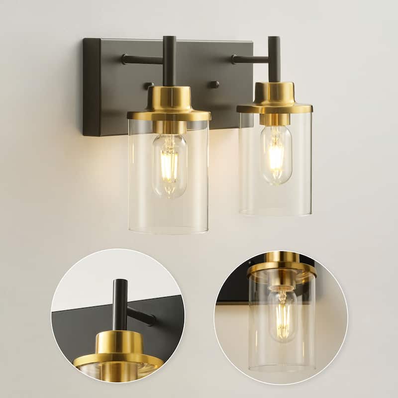 Starsky 2-Lights 13.77inch Modern Bathroom Vanity Light with Cylinder Glass Shade
