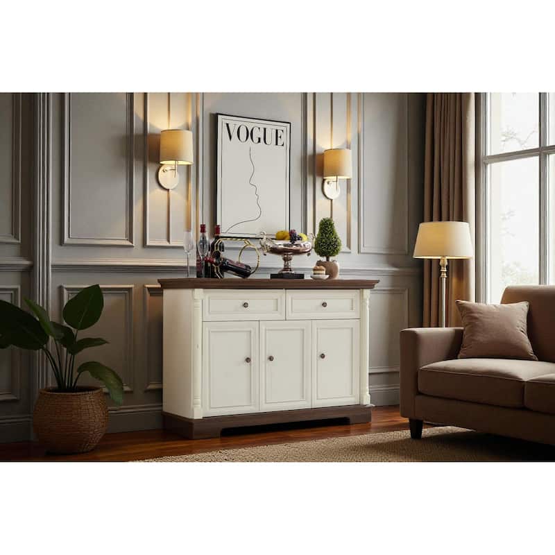 47" Farmhouse Style Kitchen Sideboard Buffet Cabinet with Drawers and Doors, Wooden Coffee Bar Storage Console for Dining