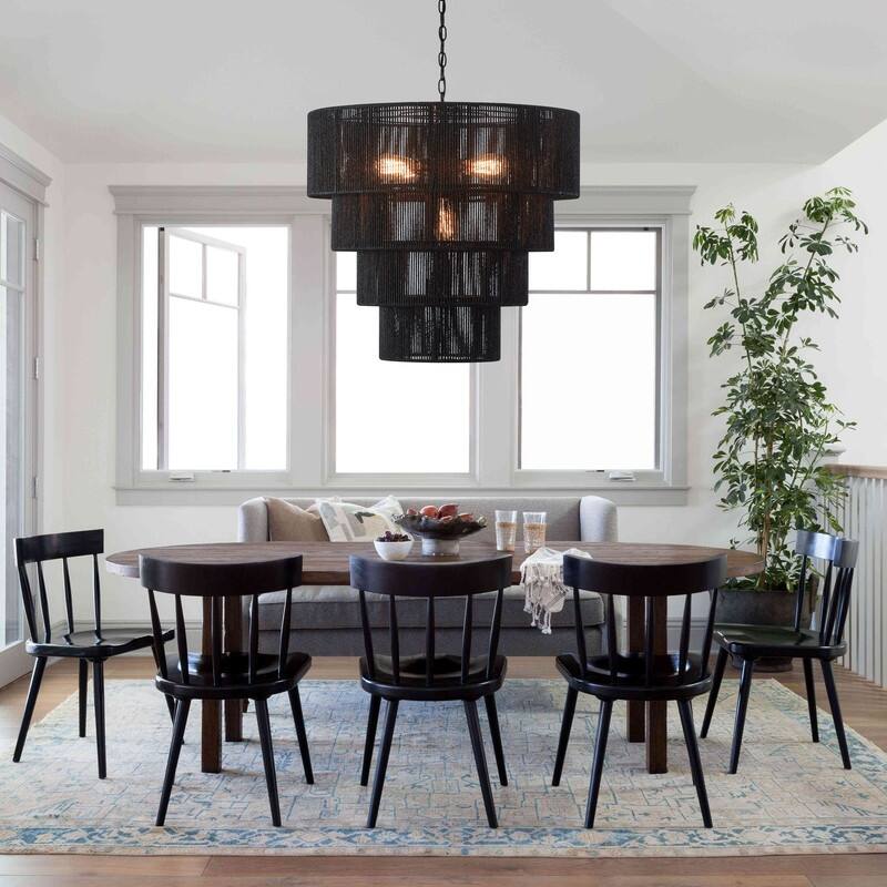 KAWOTI 5-Light 4-Tiered Pendant Light with Rattan Shade