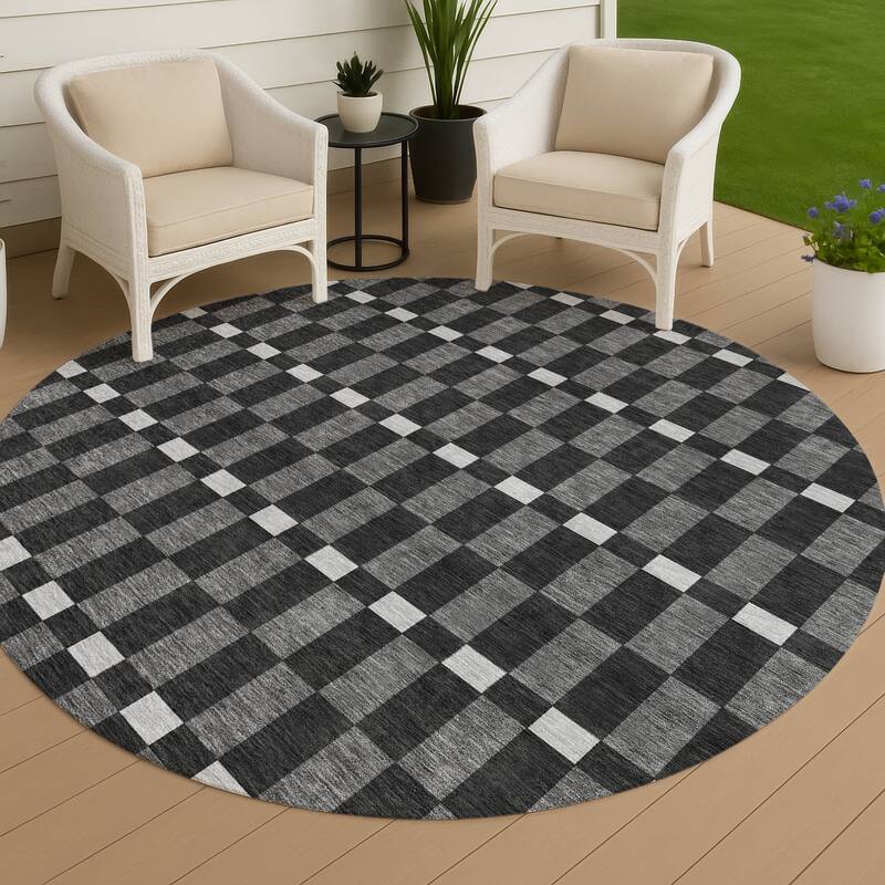 Machine Washable Indoor/ Outdoor Modern Augusta Chantille Rug - Black - 8' x 8'