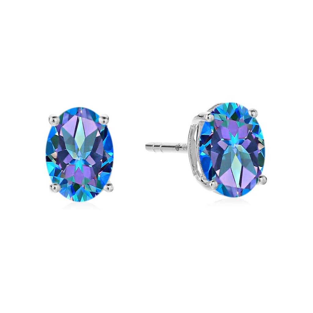 Sterling Silver 8x6 Oval Genuine Gemstone Stud Earrings