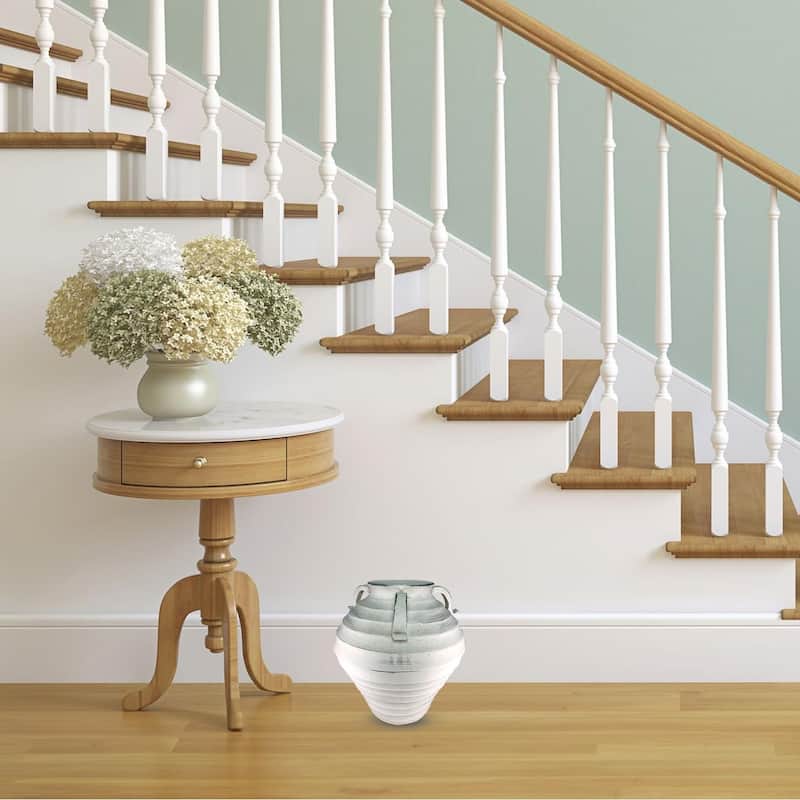 Bohemian Ceramic Urn Vase with Handles White Wash Vintage Finish