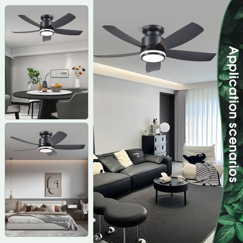 41 Inches Ceiling Fan with Light,5 ABS Blades,Flush Mount Low Profile Ceiling Fan with LED Light and Remote - 41 Inches