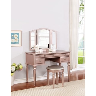 Youthful Rose Gold Vanity Set with Storage Drawers and Padded Stool - Bed  Bath & Beyond - 40770166