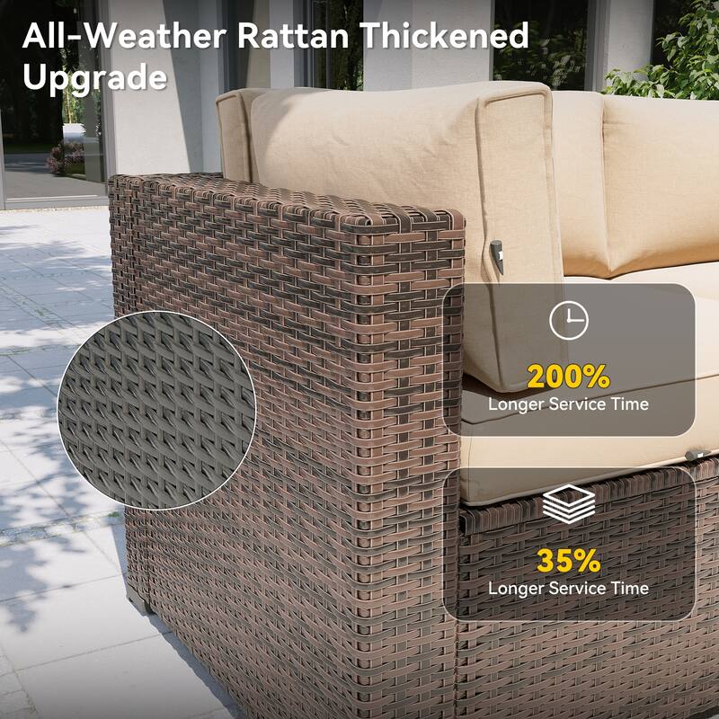 AOXUN Wicker Rattan Outdoor Sectional Sofa Set with Coffee Table and Thickened Cushions