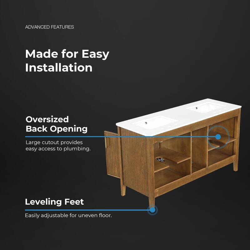 OVE Juliette Warm Walnut Bathroom Vanity with White Quartz Top