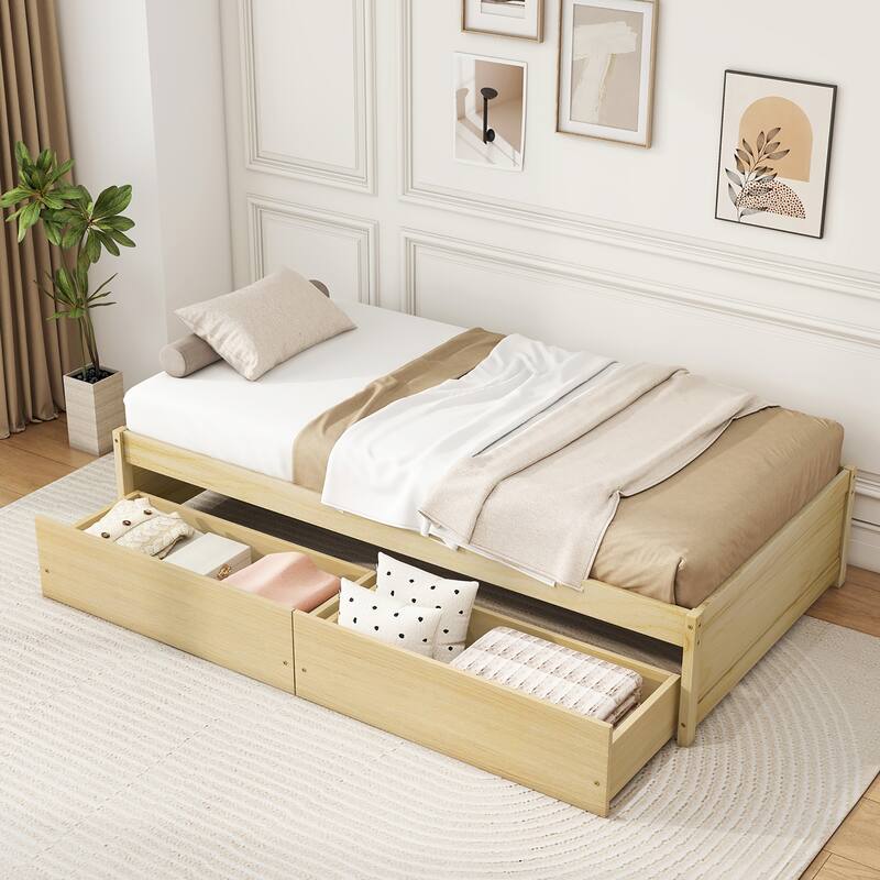 Gymax Twin Size Captain Bed w/ 2 Drawers Slats Support Twin Daybed - Natural - Twin
