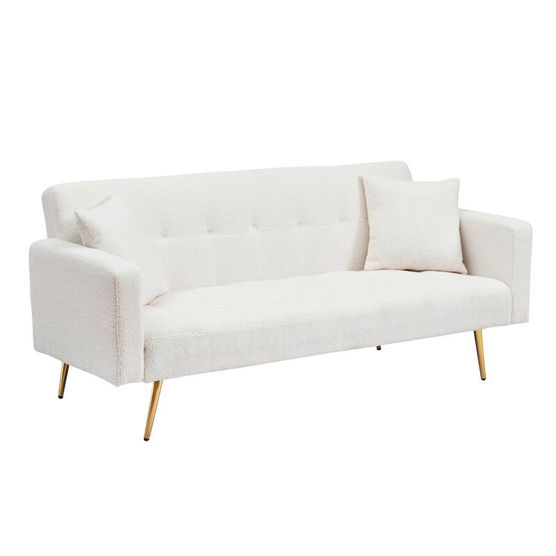 71" Modern Teddy Velvet Sofa Bed Folding Couch with Two Throw Pillows for Living Room