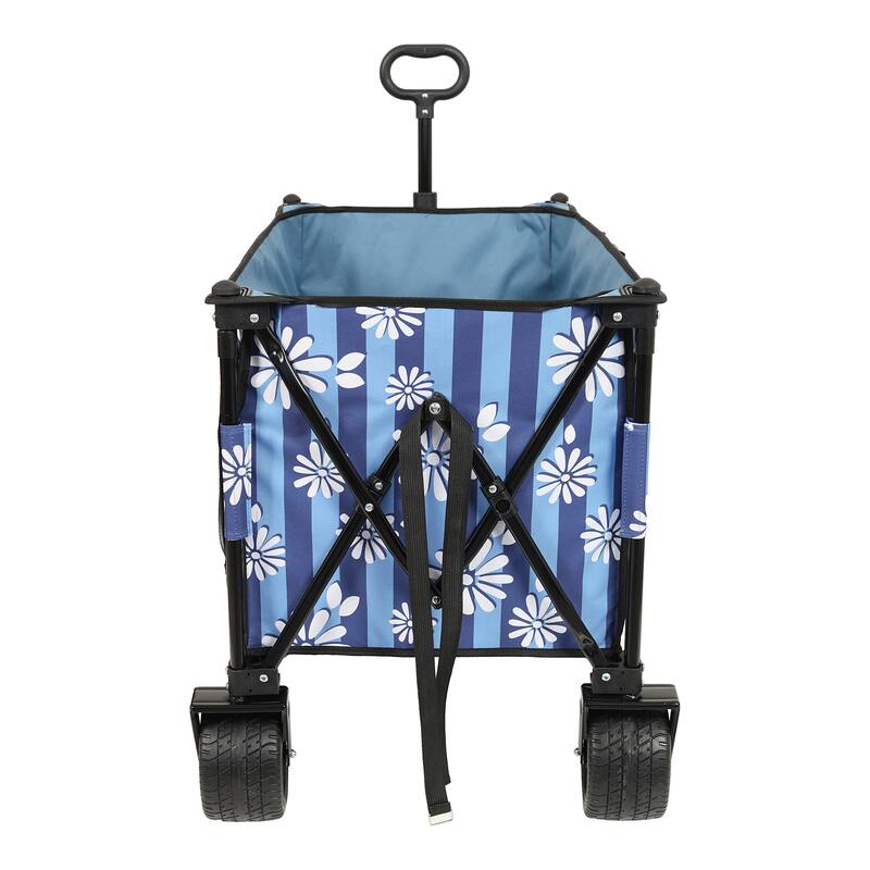 Heavy-Duty 480lbs Folding Wagon Cart with Bonus Picnic Mat - All-Terrain Beach Wheels, Drink Holders,Brakes & Side Pocket
