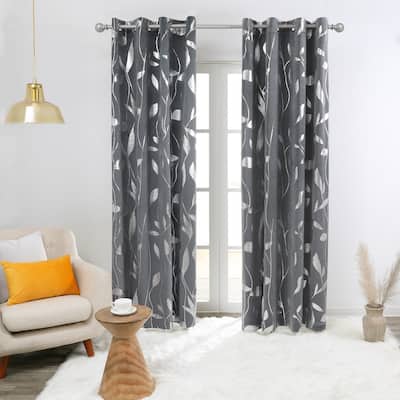 Velvet Curtains Room Darkening Silver Pattern Drapes 2 Panels