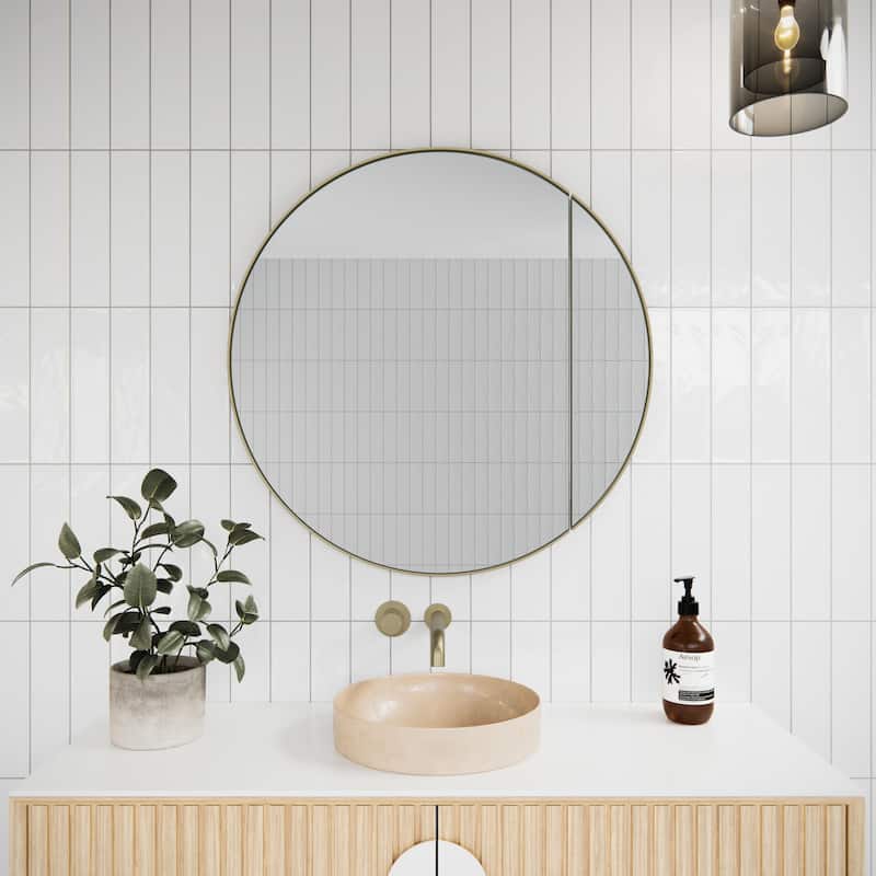 One Door Steel Frame Round Shape Medicine Cabinet - Satin Brass