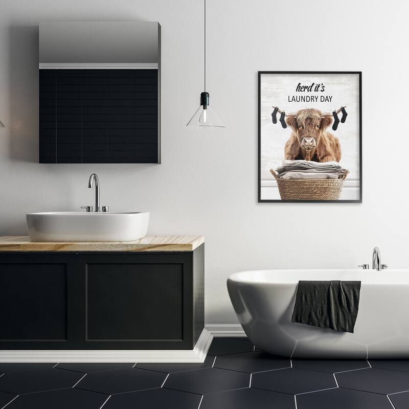 Stupell Laundry Cattle with Hanging Socks Framed Giclee Art Design By Lettered and Lined