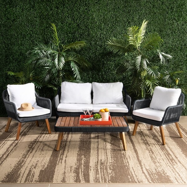 SAFAVIEH Outdoor Living Raldin Rope 4 Pc Living Set Natural Grey