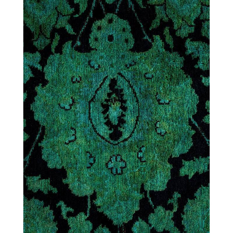 Overton Hand Knotted Wool Vintage Inspired Modern Contemporary Overdyed Green Round Area Rug - 7' 1" x 7' 1"