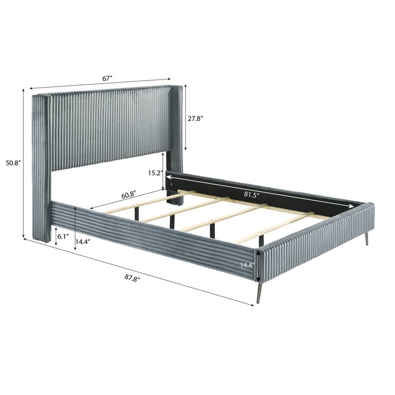 Queen Size Upholstered Panel Bed Set with 2 Nightstands and Storage Bench