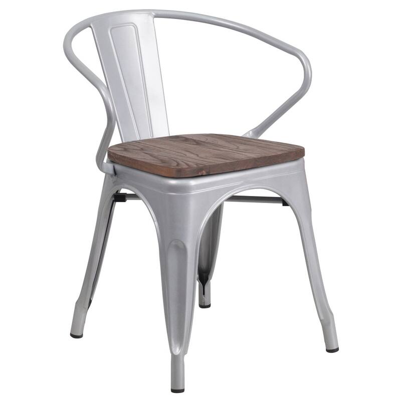 4 Pk. Metal Chair with Wood Seat and Arms