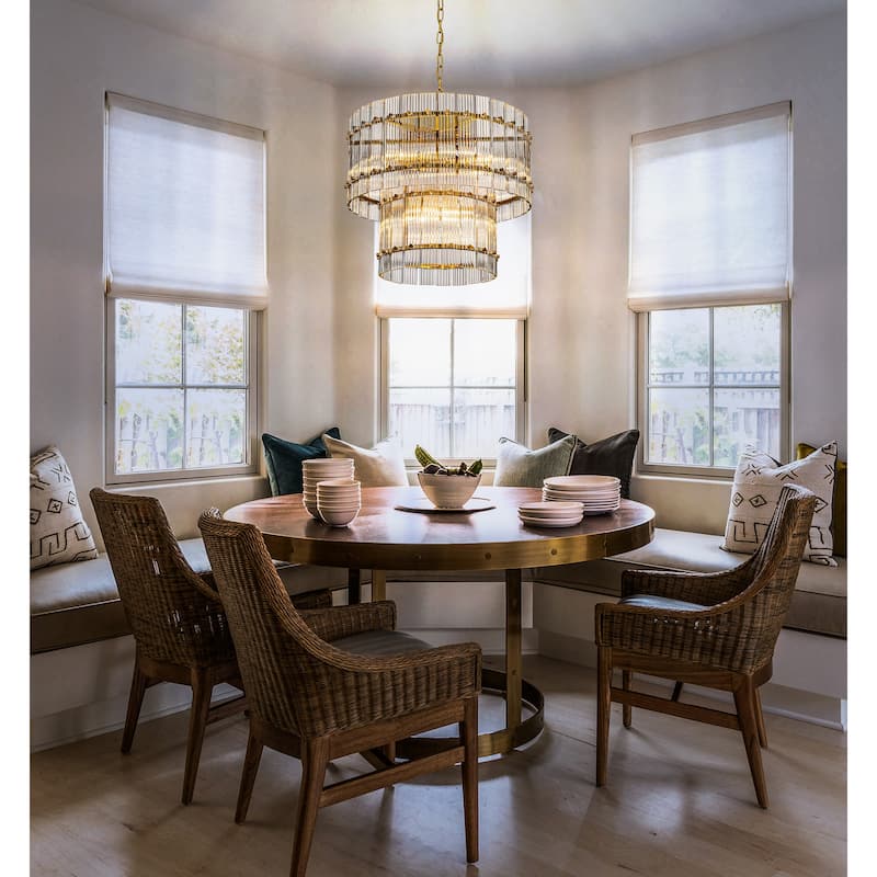 10-Light Glam And Modern Antique Gold Two-Tiered Handmade Glass Shade Chandelier 22" Classic Lighting Fixture
