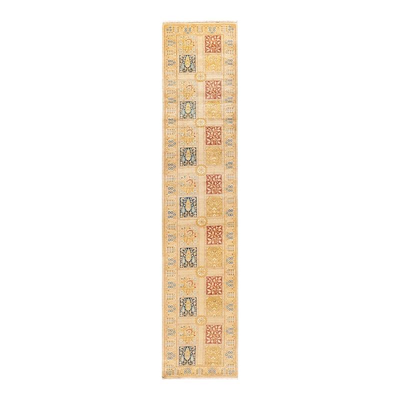 Overton Hand Knotted Wool Vintage Inspired Traditional Mogul Ivory Runner Rug - 2' 8" x 13' 1"