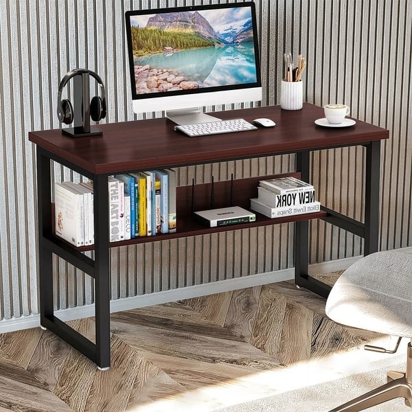 Desktop Computer Desk with Hutch, Bookshelf, Storage, Drawer, Home Office  Writing Table, Student Study Laptop Tables Workstation, Wood Desk Bookcase