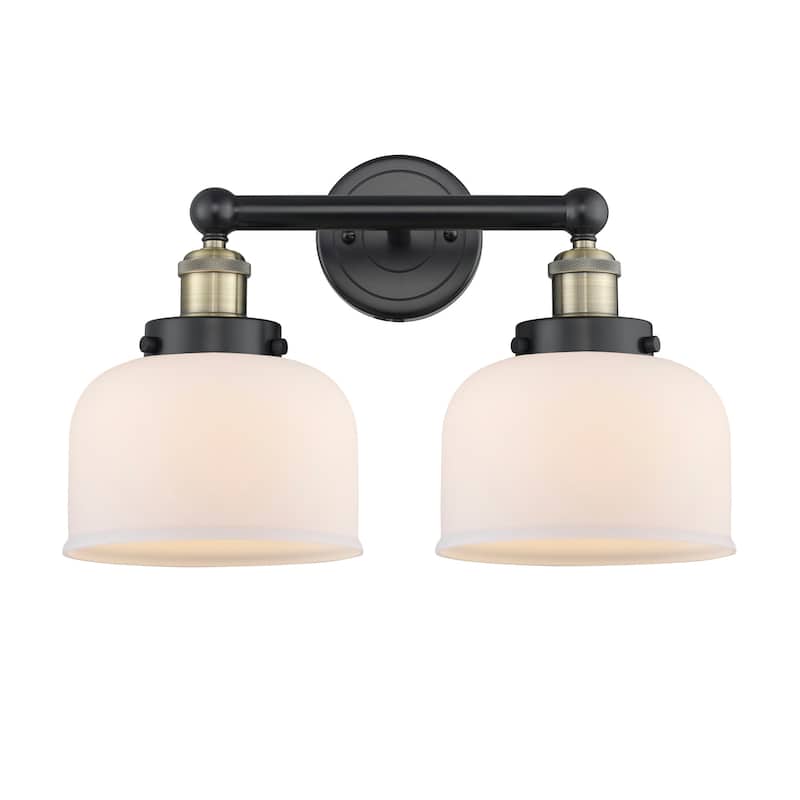 Innovations Lighting 616-2W-10-16-L Bell Vanity Bell 2 Light 16" Wide - Black Antique Brass / Matte White