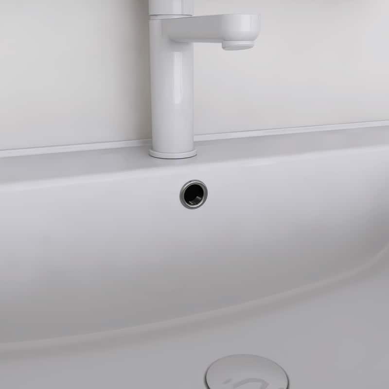 Wall-Mounted Bathroom Vanity with White Ceramic Sink