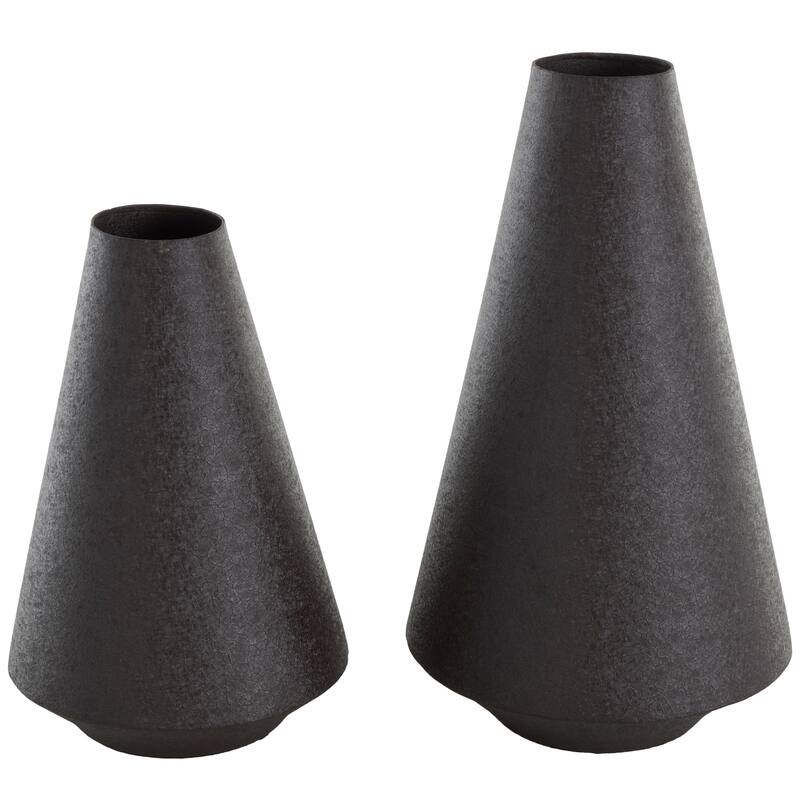 Black Metal Textured Cone Decorative Vase (Set of 2)