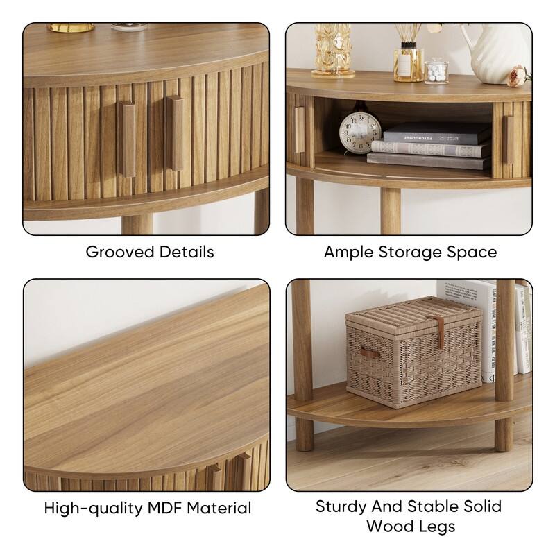 31.5-Inch Grooved Half-Moon Console Table for Modern Entryways and Farmhouse Living Room Decor