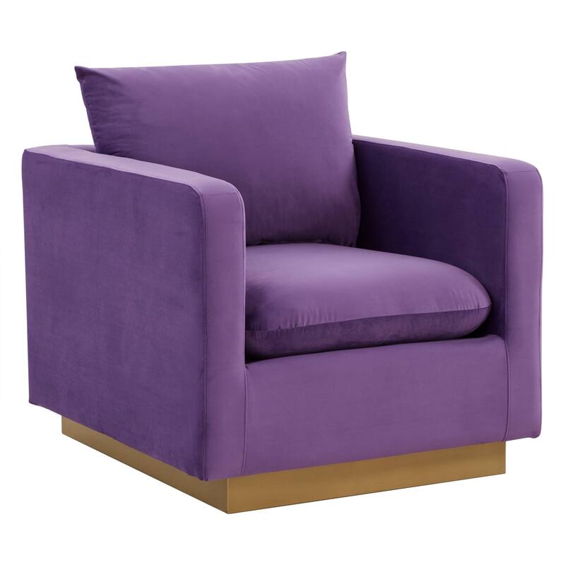 Nervo Velvet Modern Single Seater Sofa, Accent Arm Chair with Gold Stainless Steel Square Base for Living Room & Bedroom - 32.67