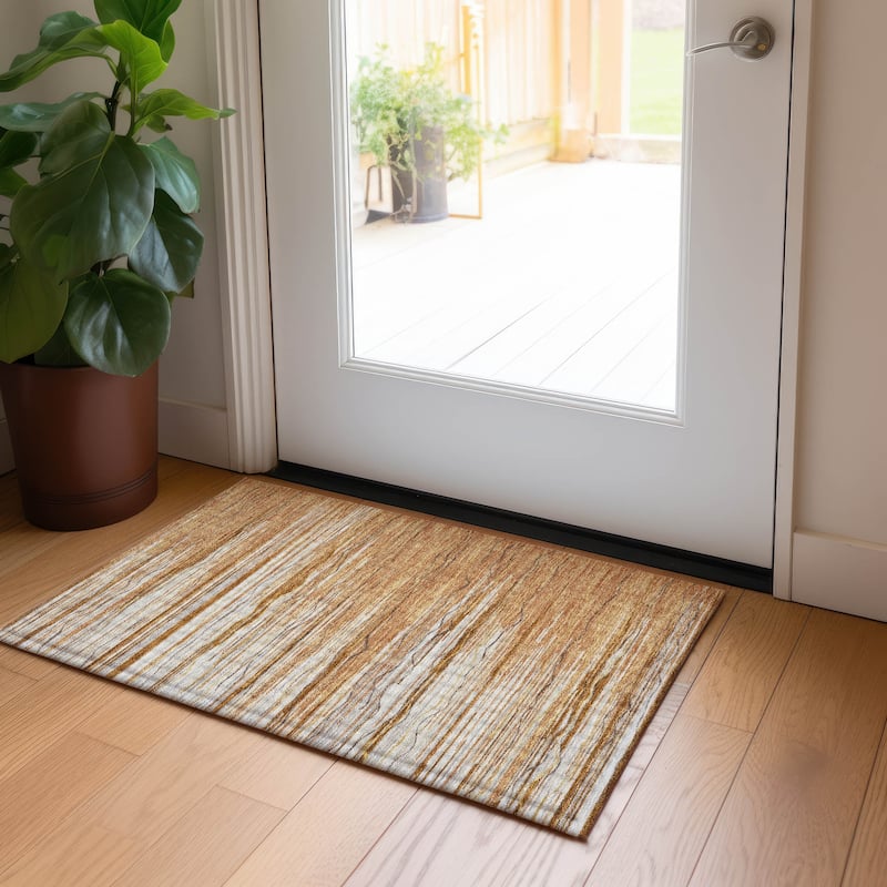 Machine Washable Indoor/ Outdoor Modern Stripe Chantille Rug - Paprika - 1'8" x 2'6"