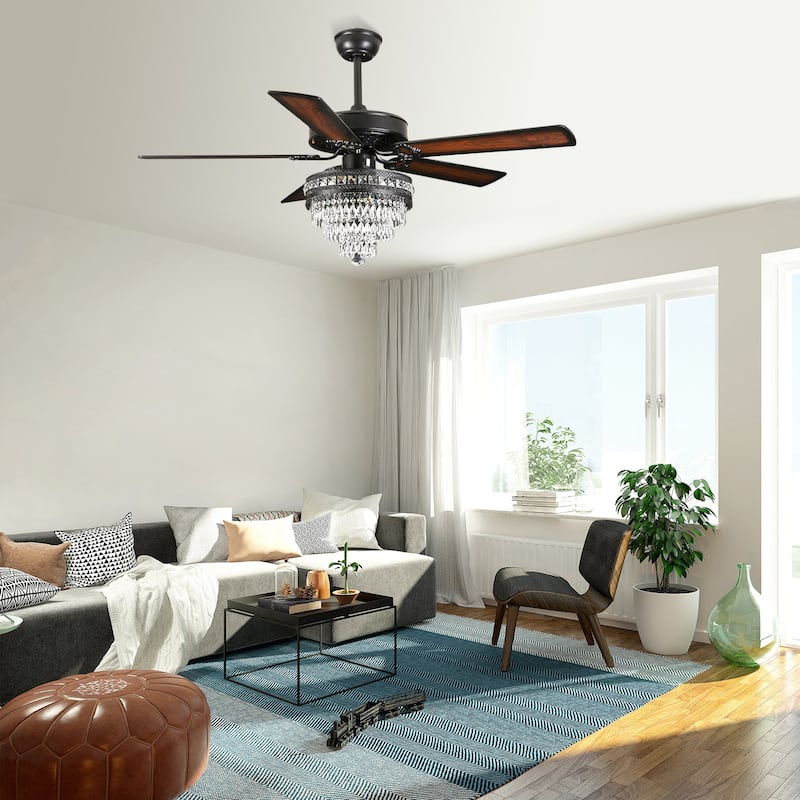 52" or 62" Crystal Ceiling Fan with Lights, Chandelier Ceiling Fans Lights with 6-Speed, APP Control, Dimmable, Timer