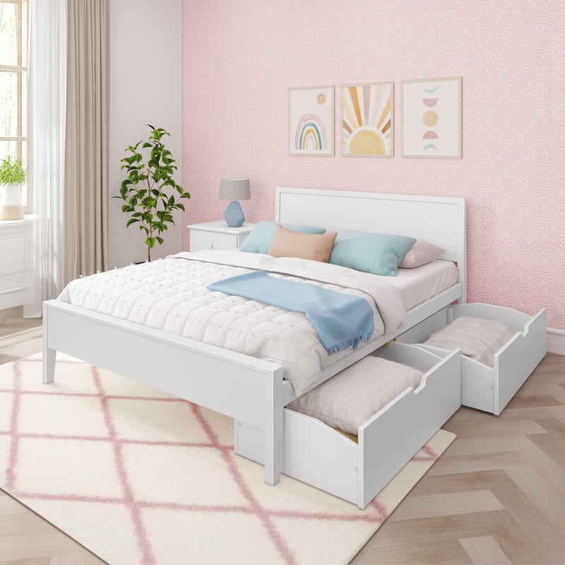 Max and Lily Queen-Size Bed with Panel Headboard and Storage Drawers