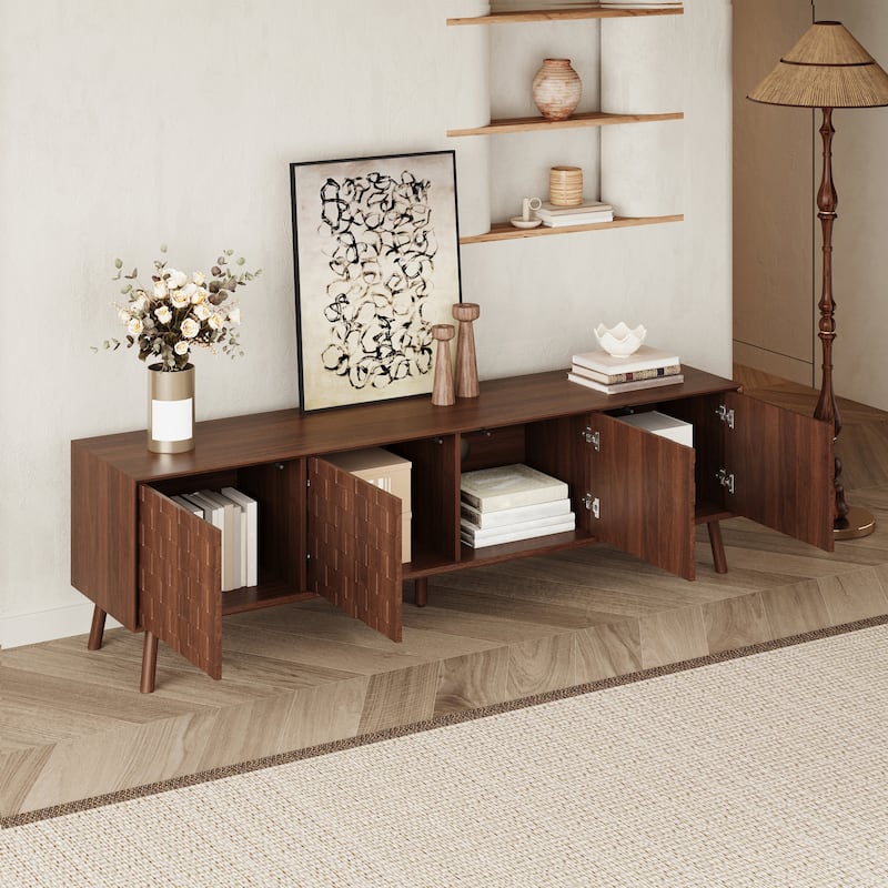 70 Inch Modern TV Stand, Media Console for 80" TVs with Solid Wood Legs & Cable Management