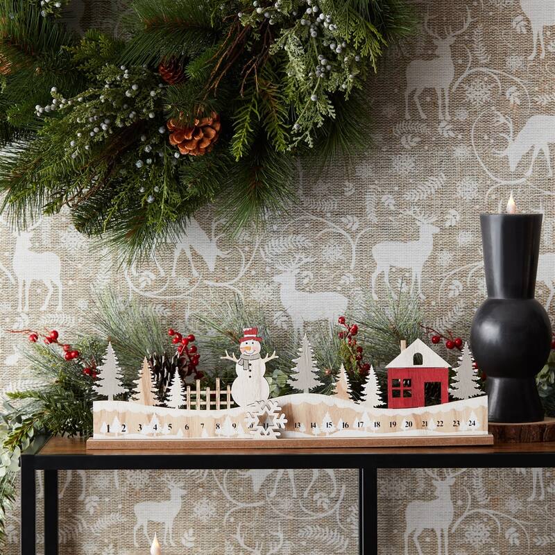 Winter Cabin Countdown Christmas Decoration - 17.75" - Red and White