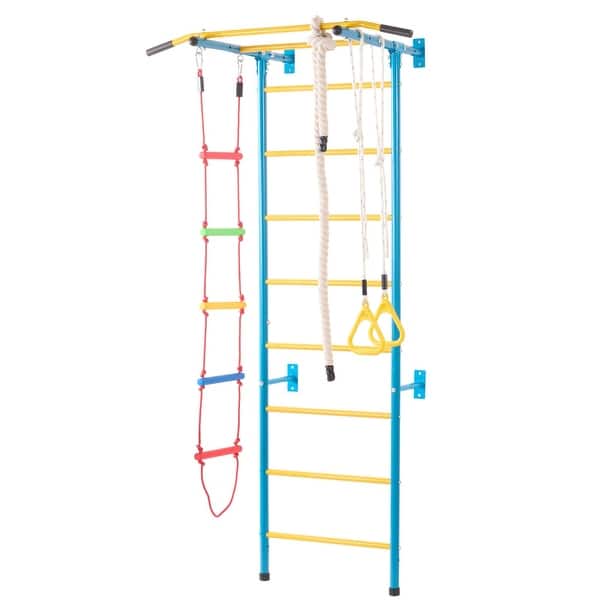 slide 2 of 12, Natural Steel 5-in-1 Kids Wall Climbing Gym with Rings and Rope Ladder - Multi Color - 43.31” L x 33.07” W x 86.61” H Multi Color