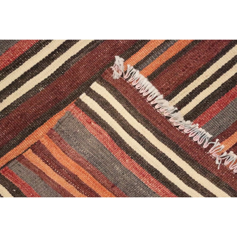 Hand Woven Oriental 100% Wool Carpet Southwestern Geometric Multi-Colored Kilim Area Rug - 10' 4'' X 5' 2''