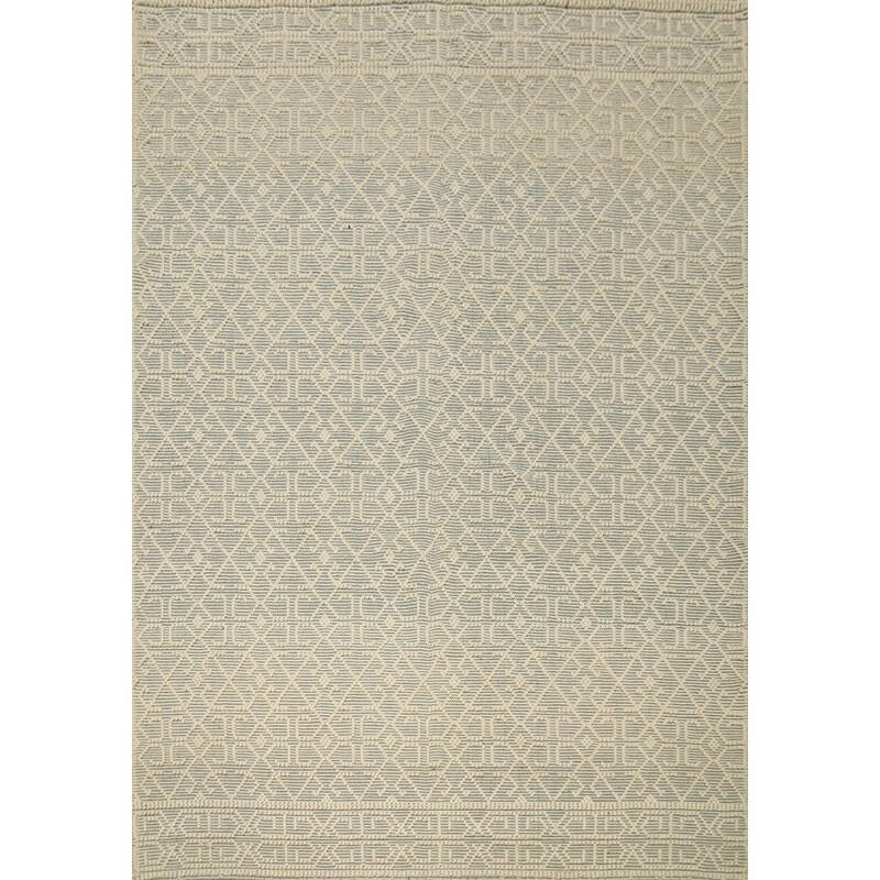 Hand Knotted Oriental 100% Wool Carpet Modern Geometric Greys & Charcoal Modern Gotti Design Area Rug - 9' 9'' X 8' 0''