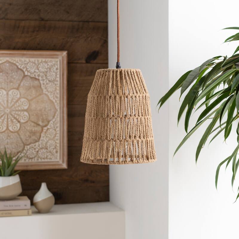 Artistic Weavers Minna Bohemian Rattan Cage 1-light Pendant - 9.5" x 8.5" x 8.5" - 9.5" x 8.5" x 8.5" - Tan