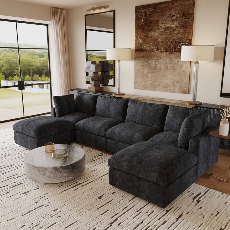 Cloud Couch Modular Sectional Sofa, 134" U Shaped Couch for Livingroom, Oversized Convertible Wide Seater with 2 Ottomans