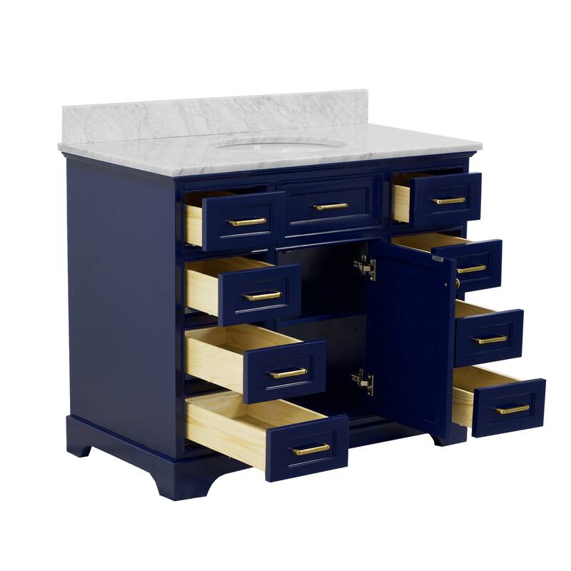 KitchenBathCollection Aria 42" Bathroom Vanity with Carrara Marble Top