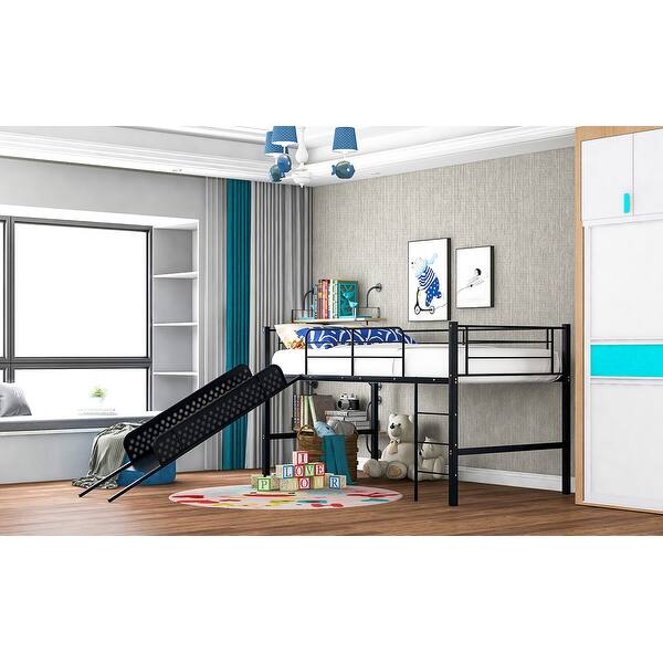 Moda Twin Metal Loft Bed With Slide Multifunctional Design For Kids Bedroom Black Overstock 32732512