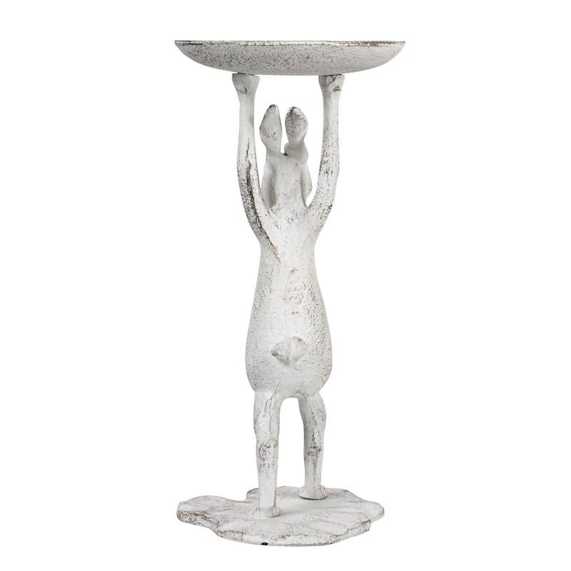 Cast Iron Rabbit Pillar Candle Holder - 5.0"L x 5.0"W x 10.8"H
