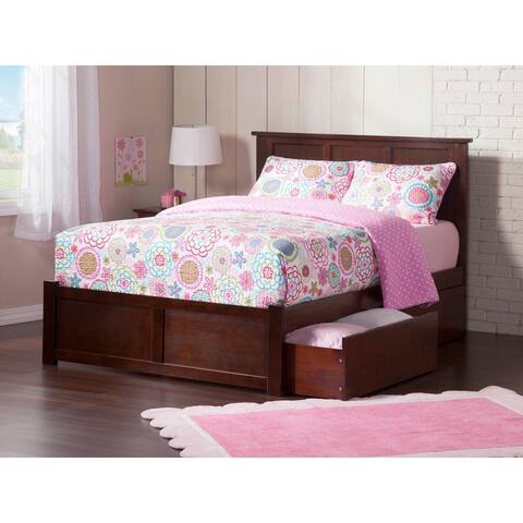 Madison King Platform Bed with Footboard and 2 Drawers in Walnut