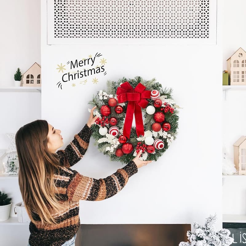 24 in Pre-Lit Christmas Wreaths with Lights, Xmas Wreath for Front Door - N/A