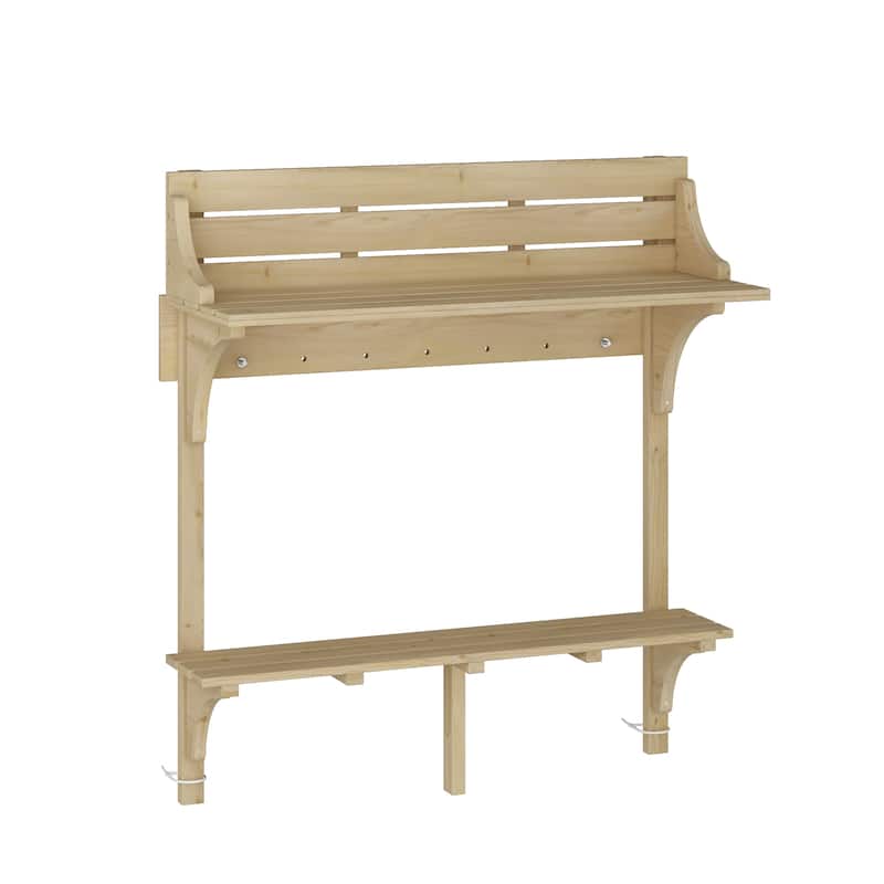 Rustic Fir Wood Potting Table with Storage Shelves