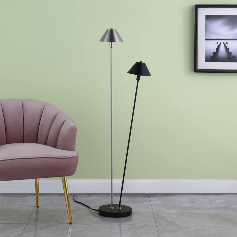 Black and Silver Metal LED Floor Lamp with Empire Shades and In line Switch - 10” x 10” x 47.5” (D x W x H)